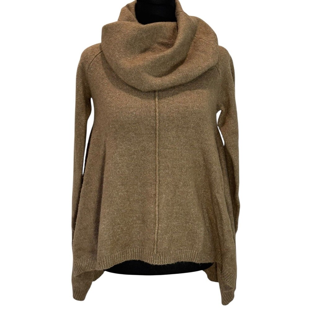 Women’s XS Tan Cowl Neck Sweater Flare Side Split Hem Long Sleeve Alpaca